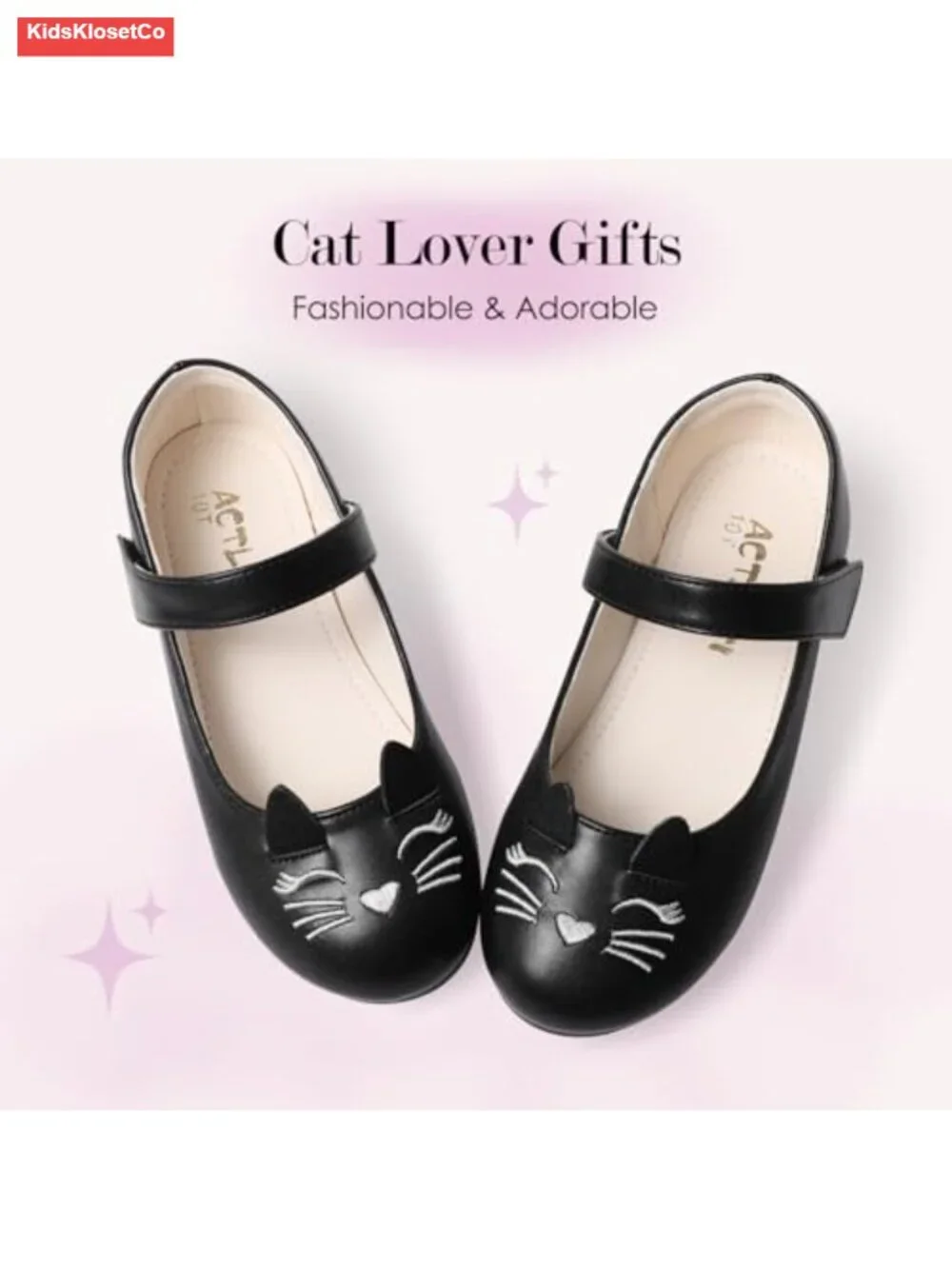 Girls Cat Print Glitter Ballet Flats Mary Jane Dress Shoes